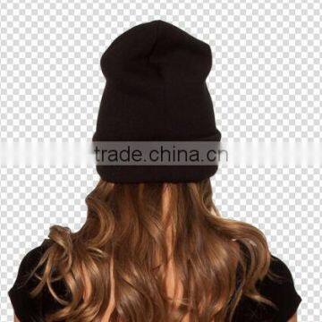 Girls Black Custom Knitted Beanie Winter Hat With White Embroidered Logo