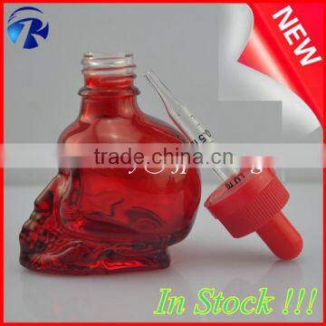 red painting 1oz skull shape glass dropper bottle for e-liquid in stock