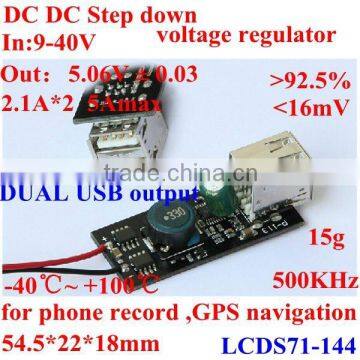 12v to 5v usb charger pcb board wide range input 9-40v to 5v 2.1A * 2 dual USB output 5A max for cellphone ,car,truck , PDA etc