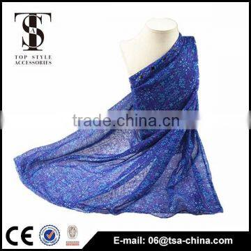 High Quality Printed Women Neck Scarf Blue Color Voile Polyester Scarve photo-4