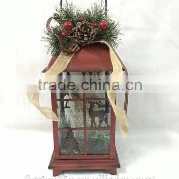 Newest antique red metal and glass Christmas lantern with LED light