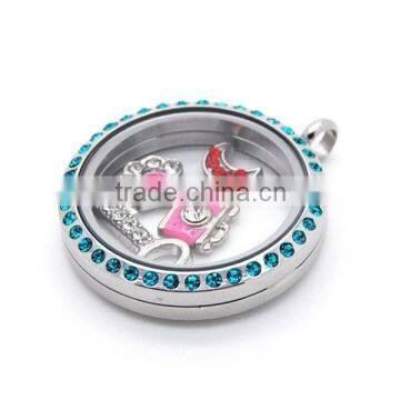 Best Seller Bule Crystal Stones Stainless Steel Floating Memory Magnetic Picture Locket Pendant Jewelry photo-3