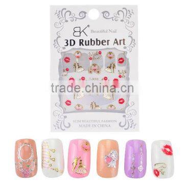 2015 new trendy fancy lovely design 3d rubber art bronzing nail sticker