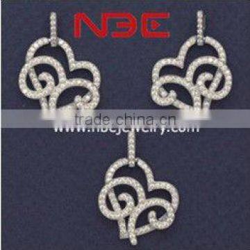 Fancy earring and pendant set, micro pave setting 925 silver earrings and pendants with quality rhodium plated & AAA grade cz