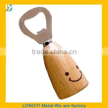 Smile face Wooden handle Bottle opener, high quality bottle opener, custom bottle opener