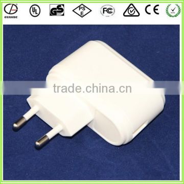 UL CE White VDE EU Plug 5V 1000mA 2000mA USB Wall Charger for Sallite Tracking Machine