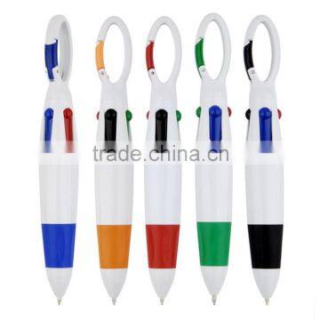 Multi colored plastic promotional carbineer multi ink color ball pen with hook