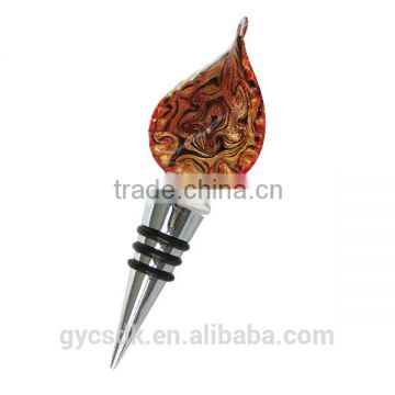 Gold Sand Leaf Shaped Colorful Lampworking Wine accessory