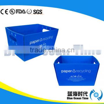 Blue pp corrugated recycling bins in office