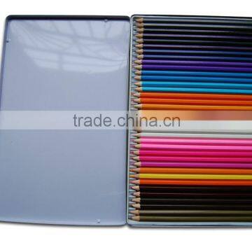 Office and school supplies OEM Eco-friendly round wood color pencil in metal box