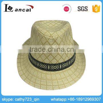 Lancai-Professional team wide selection fashion straw fedora hat with logo