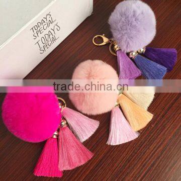 In Stock 8cm Real Rabbit Fur Ball Plush Fur POM POM Keychain Tassel Pompom Car Bag Keychain Key Ring Pendant Jewelry