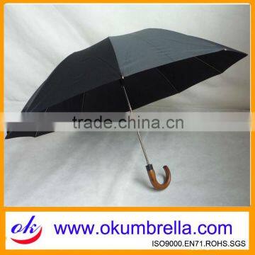 Automatic 2 fold chack design wooden hook handle umbrella OKF131