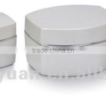 Flat plastic cosmetic cream jar and cosmetic lotion bottle