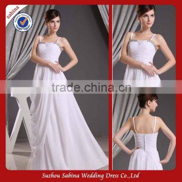 Se28 White Chiffon Sexty Spaghetti Strap A-Line Floor Length Evening Dress 2014