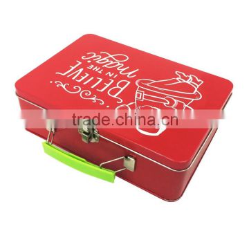 Lunch tin box with handle and lock/custom design tin lunch box