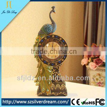 Environmental protection resins quiet sweep desk alarm peacock clock