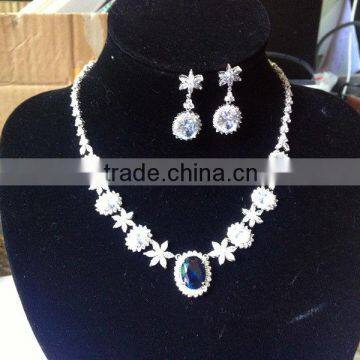 sapphire necklace earring set Cubic Zirconia Statement Bridal Neck Set