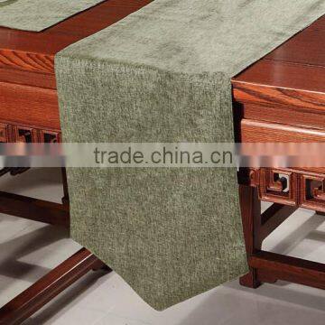 Polyester jacquard luxury table runner, replica linen ramie banquet table runner event table runner dark green