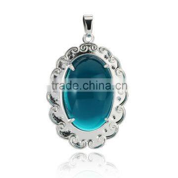 Fashion jewelry White gold plated Sterling silver ocean blue chalcedony marquise pendant for women men