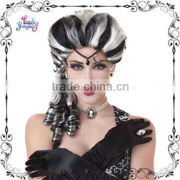 High quality synthetic black and white witch costume wigs