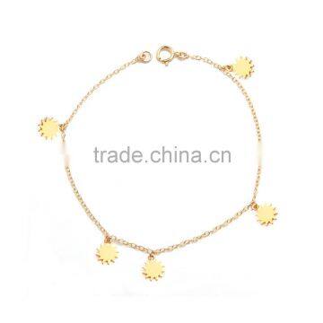 Gold tone stainless steel daily wear bracelet sun shaped charm bracelet