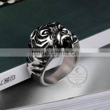 7.8MM Stainless Steel Vintage Antiqued Silver Tiger Head Ring Fashion Ring Steam Punk Jewelry 6240036