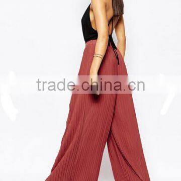 Burgundy High Waist Wide leg Pleated Women pants Chiffon palazzo pants