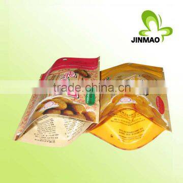 Stand up snack food plastic bag with zipper