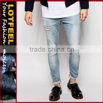 jeans manufacturers wholesalers Distressed denim man jeans pant ice blue jeans pakistan mens jeans(LOTA019)