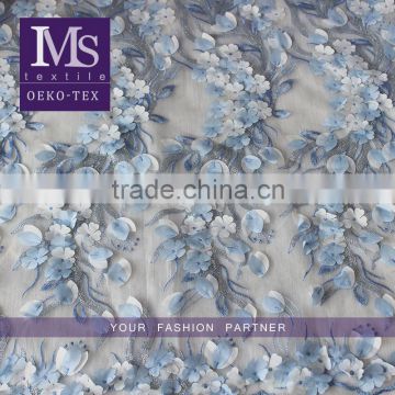 Lastest Soft 3D flowers Embroidered Wedding Lace Fabrics flower applique fabric with sequins