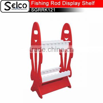 China Cheap custom PP plastic Fishing rod display rack, fishing pole shelf of 16pcs