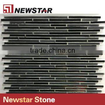 Newstar Black Random Strip Bamboo Tile Crystal Glass Bathroom Mosaic