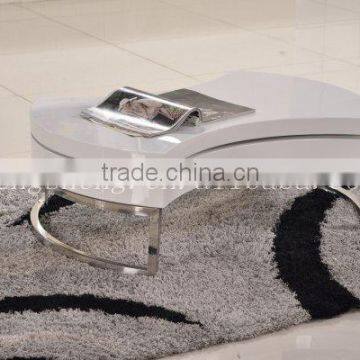 oval table Modern White High Gloss MDF Coffee Table With Chromed Steel