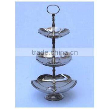 flower design top 3 tier shiny metal cake stand