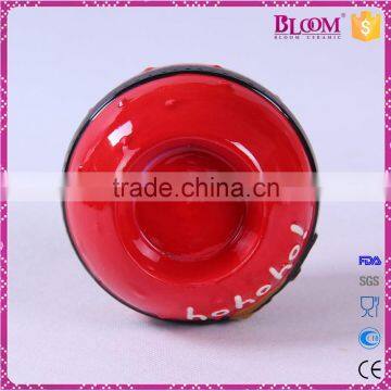 Handmade Ceramic Red Round Christmas Candle Holder photo-4