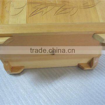 Carving Peony Decor Four Feet at the Bottom Wood Flowerpot photo-3