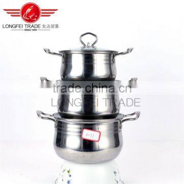 Hot Selling 3pcs Stainless Steel Pot / Soup Pot kitchen cookware With Glass Lid