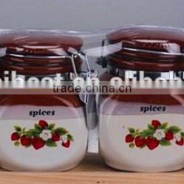 Strawberry Design 4pcs Ceramic Spice Jar With Wooden Rack