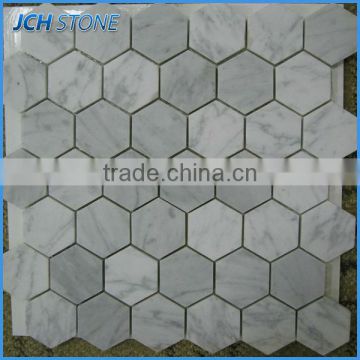 Regular hexagon marble mixed color stone metal mosaic