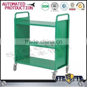 Cheap Durable Library Furniture Wood Book Carrier Moveable Three Tier Book Trolley photo-3