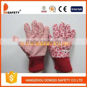 Red Dots On Palm Flower Design Back Protective Kids Hands Garden Gloves