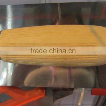 steel plastering trowel float with long wooden handle