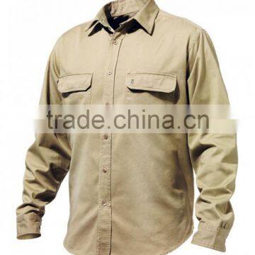 Chest Pockets Casual/ Work Shirts Cotton Drill Long Sleeve Shirs for Men photo-2