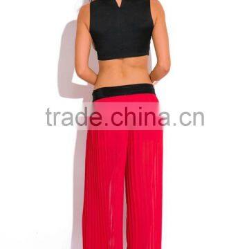 Hot Sale Lady Red Pleated Chiffon Wide Leg Pants Wholesale photo-4