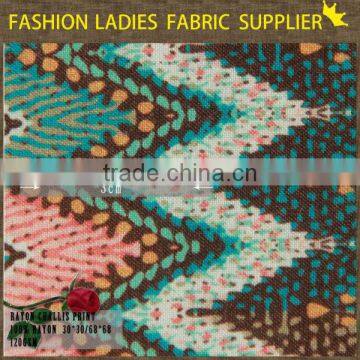 shaoxing high-grade geometric designs for ladis' dress,blouse,skirts,summer pants 100% rayon printed challis fabric