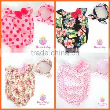 Children Toddler Summer Floral fancy baby rompers with headbands