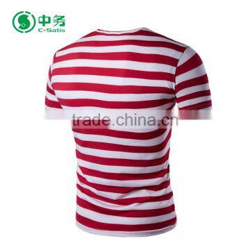 Wholesale Custom Summer O-Neck Short Sleeve Red and White Mens Striped T Shirt photo-2