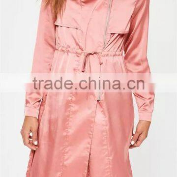 MGOO 2017 New Design Manufacturer Custom Satin Long Jackets Summer Beach Cardigan Pink Duster Jackets photo-4