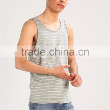 MGOO Scoop Neck Raw Cut Hems Mens Singlet Vests White Striped Sleeveless Drop Armhole Tank Top photo-3